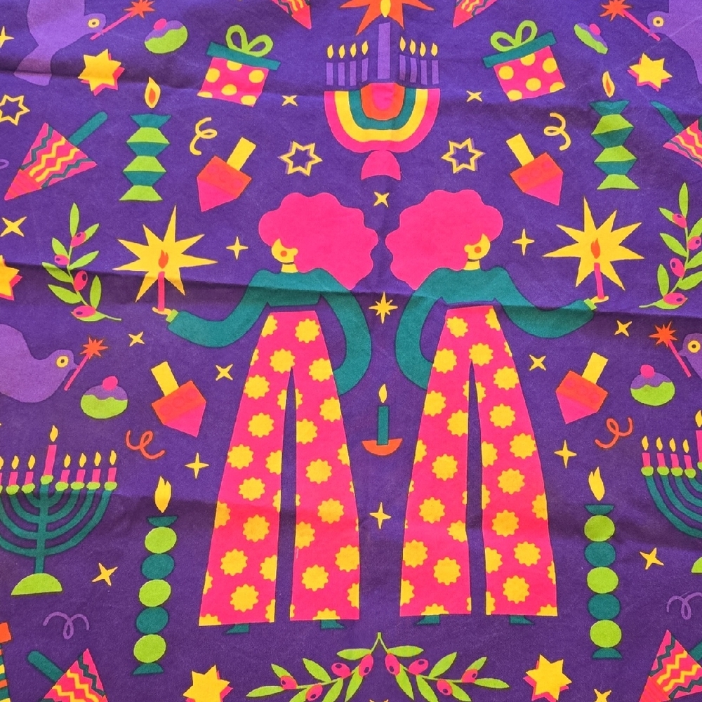 Lush Hannukkah Knot Wrap Vibrant Purple Scarf with Colorful Patterns